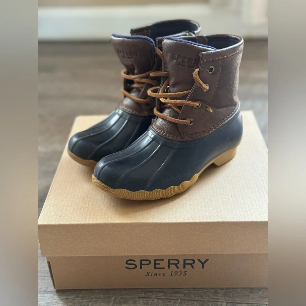 Sperry Kids Brown and Navy Duck Boots